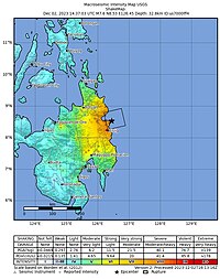 Strong ground motion map produced by the United States Geological Survey 2023Nian 12Yue 2Ri Fei Lu Bin Gao Mian Mian Lan Lao Dao Jin Hai De Mw7.6Ji Di Zhen De MMILie Du Tu .jpg