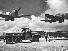 P-47 Thunderbolts from the 318th Fighter Group taking off from East Field on Saipan, Marianas Islands in October 1944.
Lead ship: Big Squaw Republic-Evansville P-47D-20-RA Thunderbolt s/n 43-25327 19th FS, 318th FG, 7th AF
Assigned to John Jack H. Payne.