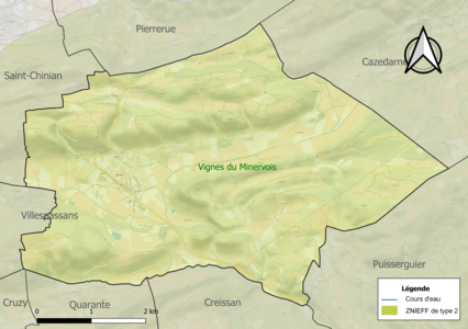 Carte de la ZNIEFF de type 2 sur la commune.