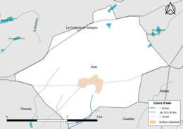 Barevná mapa znázorňující hydrografickou síť obce