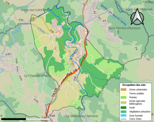 Barevná mapa znázorňující využití půdy.