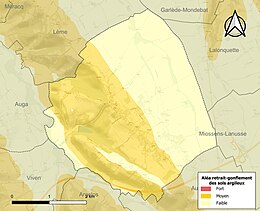 Carte des zones d'aléa retrait-gonflement des sols argileux de Thèze.