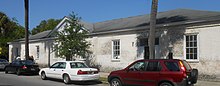 A one-story brick building provides interior activity space at the Hazel Parker Playground at 70 East Bay Street, Charleston, South Carolina. 70 East Bay.JPG