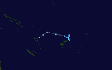 Track map of a tropical depression of moving between Vanuatu and the Fiji islands