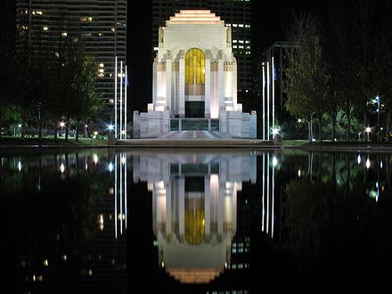 Night view of the ANZAC memorial