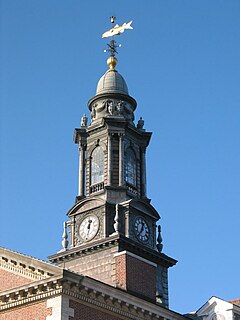 The Academy's cupola rises above the main building is topped with a fish and pumpkin. Albany Academy Cupola.jpg