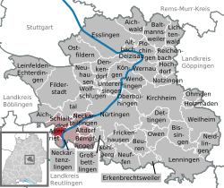 Elhelyezkedése Baden-Württemberg térképén