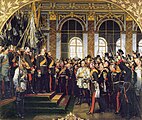 18 בינואר 1871: וילהלם הראשון מוכתר לקיסר גרמניה באולם המראות בארמון ורסאי.
