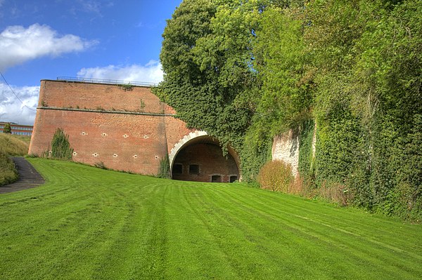 Embrasures for artillery casemates in the flank of a bastion at the 17th-century Citadel of Arras.