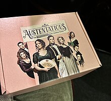 A gift box given to VIP seating at the Arts Theatre containing Austentatious merchandise and memorabilia. Austentatious Gift Box.jpg