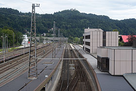 Reception building and tracks to the north