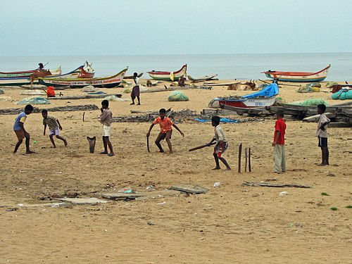 Beach Cricket Mamallapuram Tamil Nadu India