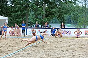 Deutsch: Beachhandball Europameisterschaften 2019 (Beach handball Euro); Tag 5: 6. Juli 2019 – Frauen, Platzierungsspiel für die Ränge 5–8, Rumänien-Zypern 2:0 (18:17, 18:14) English: Beach handball Euro; Day 5: 6 July 2019 – Placement Match/Cross Match for rank 17–20 Women – Romania-Cyprus 2:0 (18:17, 18:14)