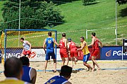 Deutsch: Beachhandball Europameisterschaften 2019 (Beach handball Euro); Tag 6: 7. Juli 2019 – Platzierungsspiele Rang 13-16 Männer, Rumänien-Serbien 2:0 (21:18, 22:20) English: Beach handball Euro; Day 6: 7 July 2019 – Placement Match 13–16 Men – Romania-Serbia 2:0 (21:18, 22:20)