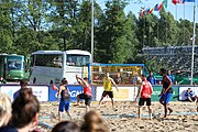 Deutsch: Beachhandball Europameisterschaften 2019 (Beach handball Euro); Tag 1: 2. Juli 2019 – Männer, Vorrunde Gruppe D, Frankreich-Montenegro 2:0 (19:7, 18:9) English: Beach handball Euro; Day 1: 2 July 2019 – Men Preliminary Round Group D – France-Montenegro 2:0 (19:7, 18:9)