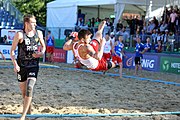 Deutsch: Beachhandball Europameisterschaften 2019 (Beach handball Euro); Tag 4: 5. Juli 2019 – Männer, Viertelfinale, Russland-Polen 2:0 (30:22, 19:18) English: Beach handball Euro; Day 4: 5 July 2019 – Quarter Final Men – Russia-Poland 2:0 (30:22, 19:18)
