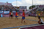 Deutsch: Beachhandball bei den Olympischen Jugendspielen 2018; Tag 7, 13. Oktober 2018; Jungen, Finale – Portugal-Spanien 1:2 English: Beach handball at the 2018 Summer Youth Olympics at 13 October 2018 – Boys Gold Medal Match – Portugal-Spain 1:2