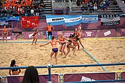 Deutsch: Beachhandball bei den Olympischen Jugendspielen 2018; Tag 5, 10. November 2018; Mädchen, Hauptrunde - Chinese Taipei (Taiwan)-Niederlande 1:2 English: Beach handball at the 2018 Summer Youth Olympics at 11 October 2018 – Girls Main Round – Chinese Taipei (Taiwan)-Netherlands 1:2