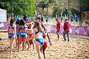 Deutsch: Beachhandball bei den Olympischen Jugendspielen 2018; Tag 6, 11. Oktober 2018; Mädchen, Platzierungssspiel Ränge 11-12 – Amerikanisch Samoa-Mauritius 2:1 English: Beach handball at the 2018 Summer Youth Olympics at 11 October 2018 – Girls Placement Match 11-12 – American Samoa-Mauritius 2:1