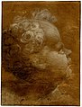 Beccafumi - Head of a child looking up, in profile to right Brush drawing in grey-brown and white oil, on brown prepared paper, with lines indented, 1528 (circa).jpg