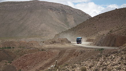 Bus in the desert of Bolivia, between Potosí and Uyuni