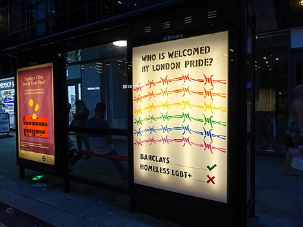 London advert protesting the exclusion of unhoused LGBT people