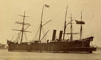 Siemens Brothers and Company cable ship CS Faraday shortly after her launch in 1874. Designed by Sir William Siemens she was finally scrapped in 1950. Replaced in 1923 by a new CS Faraday sunk by bombing 1941 CS Faraday.jpg