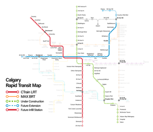 Calgary Rapid Transit Network Map, CTrain Highlighted.png