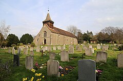 Gereja St Thomas, Upshire, Essex, Inggris - dan kuburan dari south-west.jpg