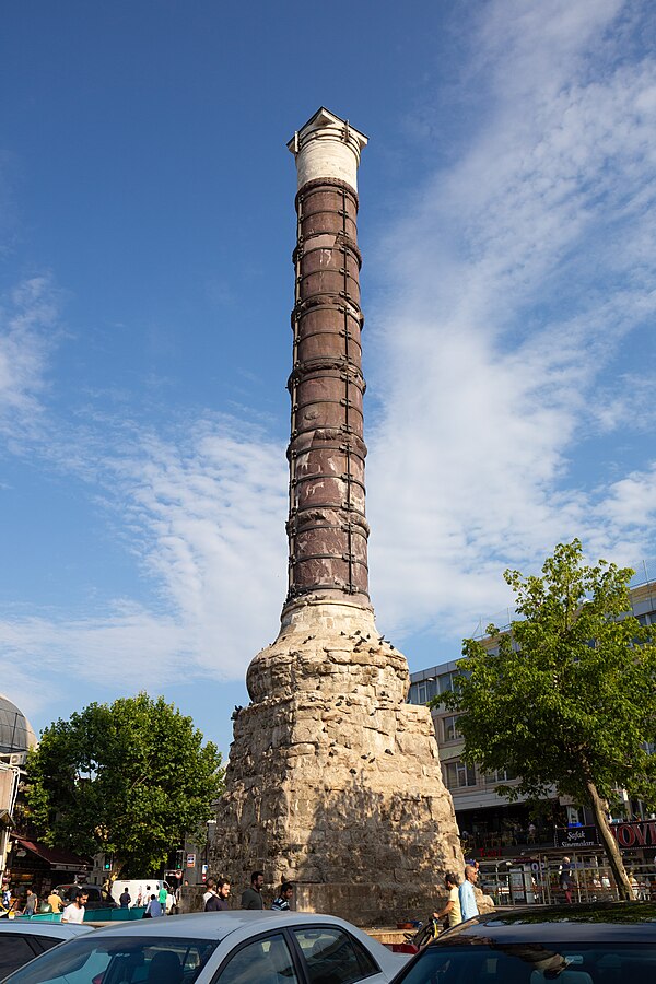 The Column of Constantine, built by Constantine I in 330 to commemorate the establishment of Constantinople as the new capital of the Roman Empire