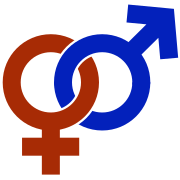 Gender symbols intertwined. The Red (left) represents the Female Venus symbol. The Blue (right) represents the Male Mars symbol.