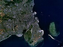 Satellietfoto van Kopenhagen en omgeving