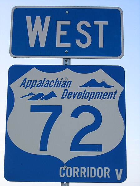 Sign for Corridor V and US 72 in Alabama