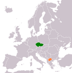 Mapa označující umístění České republiky a Severní Makedonie