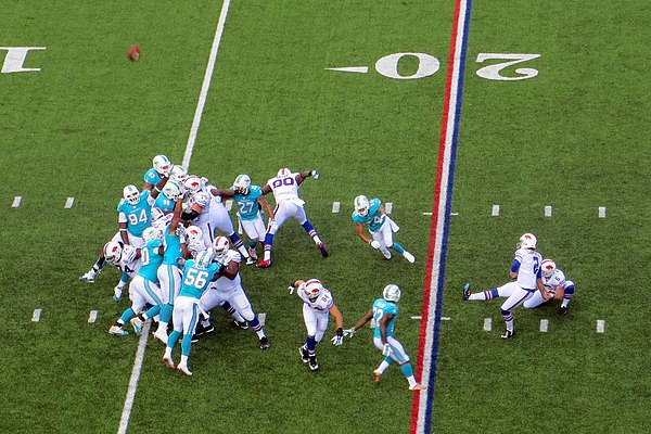 Bills placekicker Dan Carpenter attempts a kick against the Dolphins in 2014.