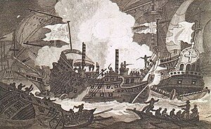 Revenge in action against the Spanish fleet, 31 August - 1 September 1591