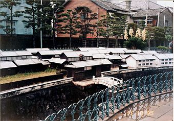 Scale model of Dutch trading post on display in Dejima, Nagasaki (1995)