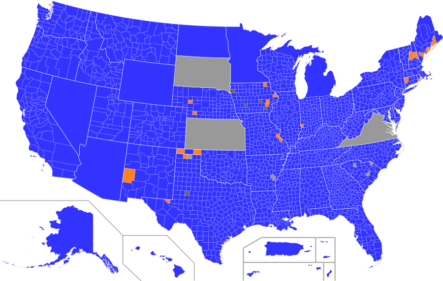 Democratic presidential primaries results by county, 2000.svg