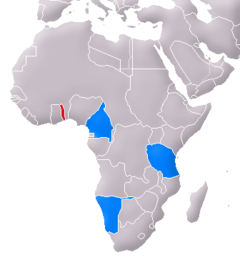 Togoland i rött. Övriga tyska besittningar i blått.