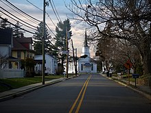 A view down Village Road East, looking towards the Dutch Neck Presbyterian Church (built 1816) Dutch Neck VRE.jpg