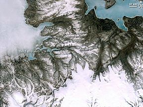 Image of Ellesmere Island showing the field site of the Tiktaalik discovery.