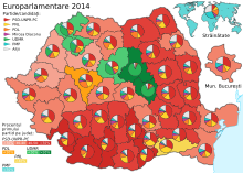 Largest party by county European Parliament elections 2014 - Romania.svg