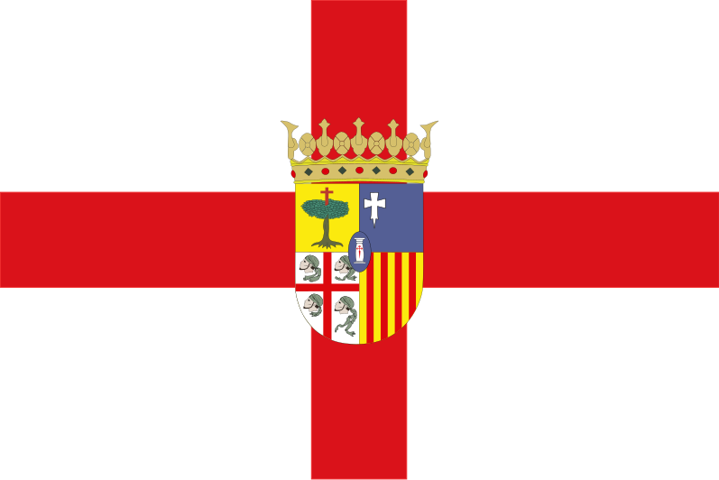 Ficheiro:Flag of Zaragoza province (with coat of arms).svg