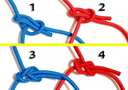 Bowline (1) and bowline-like knots (2 – cowboy bowline, 3 – Eskimo bowline, 4 – Cossack knot) for comparison