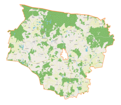 Mapa konturowa gminy wiejskiej Górowo Iławeckie, u góry po lewej znajduje się punkt z opisem „Augamy”