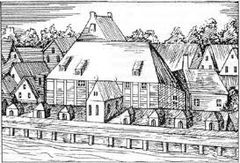 Early 18th-century engraving of the Hamburg Oper am Gansemarkt, where Handel's early operas were performed Gansemarkt1726.jpg