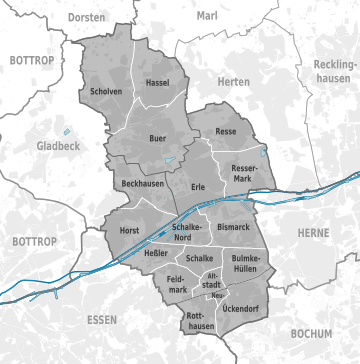 Lage der Stadtteile von Gelsenkirchen
