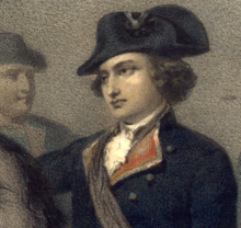 Cropped posthumous portrait of George Washington during the Battle of the Monongahela George Washington 1755 (cropped).png