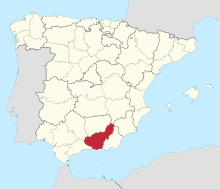 Map of Spain with the province of Granada highlighted