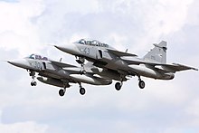 The Hungarian Air Force has 14 JAS 39 Gripens on lease, including two two-seaters (C/D versions) Gripen - RIAT 2009 (3763645282).jpg